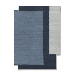 พรมปูพื้นสีน้ำเงินลายทอแบนจากปอกระเจาและป่าน รุ่น PDJT-380 สำหรับใช้ในบ้าน ลวดลายแบบนามธรรม - Product Image 1