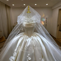 Jancember JJ43 Robe de bal de luxe en satin blanc sans bretelles froncé 3D Fleur Robe de mariée