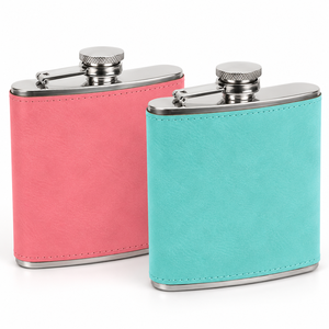 Flacons à liqueur personnalisés avec logo, en cuir, 6 oz, en acier inoxydable, avec housse en cuir végétalien - Product Image 6