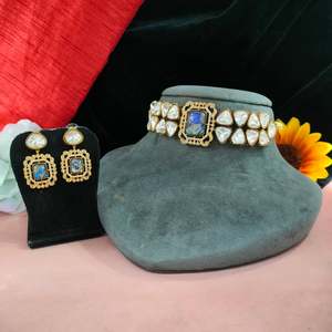 Juego de Gargantilla de piedra Kundan y Moissanite de cristal para mujeres y niñas, metal lujoso brillante y agradable a la piel, ligero y cómodo - Product Image 5