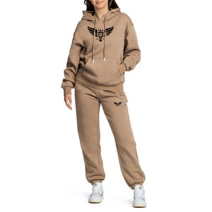 High Quality Custom Women's Warm Winter 100% Cotton Tracksuit Set Pullover Casual Sweat Suit - Product Image 1