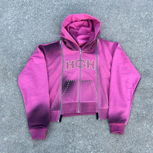 Diseño de logotipo personalizado Sun Fade Chándales Hombres Lavado ácido Rhinestone Zip Up Sudadera con capucha Pantalones acampanados Trajes de sudor de algodón - Product Image 2