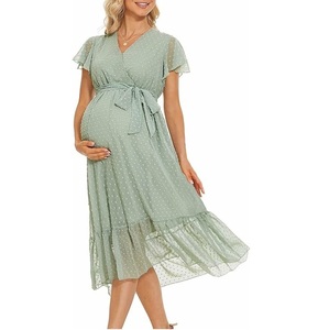 Vestido largo de verano para mujer embarazada, vestido Maxi liso en blanco, vestido de maternidad de lino de seda más vendido, venta al por mayor de alta calidad OEM ODM - Product Image 5