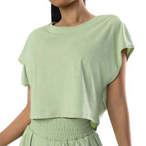 เสื้อยืดโอเวอร์ไซส์เปล่าสำหรับผู้หญิงเสื้อยืด100% คอตตอนเสื้อครอปแบบเรียบ - Product Image 1