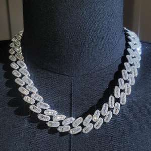 VVS Moissanite 14mm oro Hip Hop redondo y Baguette corte diamante cubano enlace cadena joyería para hombres 925 plata esterlina - Product Image 1