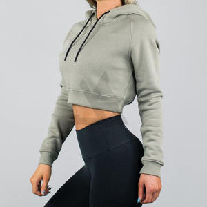 Hauts à capuche courts confortables pour femmes en gros, manches longues, en polaire anti-boulochage, polyester/coton, OEM devant - Product Image 3