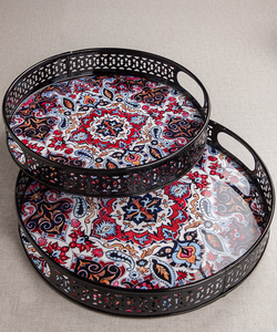 Handmade Round Shape Decorative Metal <b>Trays</b> Christmas <b>Trays</b> with enamel Finishing for Decor <b>Candle</b> Home Restaurant - Product Image 2