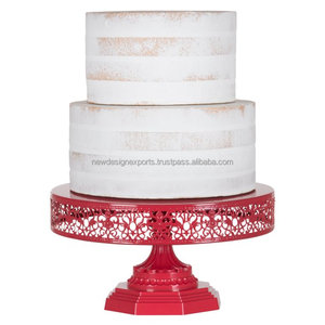 Support de gâteau de mariage moderne de 12 pouces fait à la main caractéristiques rouge acier bois marbre plastique tissu décor bricolage plateau en plastique tasse incluse - Product Image 4