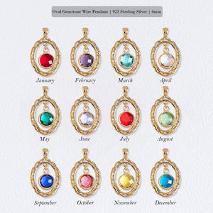 925 plata esterlina Aqua cuarzo piedra natal CZ Boho DIY suministros de joyería fina-Colgante de alambre ovalado piedra natal encantos colgantes - Product Image 4