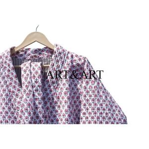 Veste décontractée pour femme en coton biologique tricoté imprimé à la main en Inde, matelassée, respirante, écologique, style rayé - Product Image 3