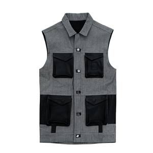 เสื้อกั๊กผู้ชายสไตล์ลำลองแบบกระดุมแถวเดียว สีน้ำเงินล้วน ทรงเข้ารูป มีกระเป๋าข้างผ่า  ผ้าเดนิม สำหรับฤดูใบไม้ร่วงและฤดูหนาว - Product Image 1