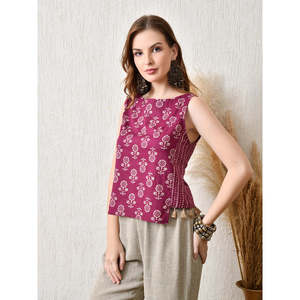 Regular Fit Sleeveless Boat Neck Top with Floral Pattern Playful Tassels Summer Breathable Cotton - Product Image 6