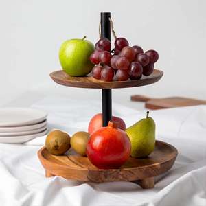 Nevy Blue Color 2 <b>Tier</b> Wooden Round <b>Cake</b> <b>Stand</b> Flower Romantic Handmade Customized Items - Product Image 3