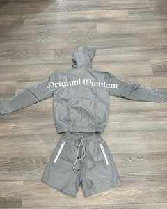 Wholesale Customize Men's Windbreaker <b>Short</b> Set Relaxed Fit Breathable Windbreaker Nylon Tracksuit Set Solid For Summer - Product Image 4