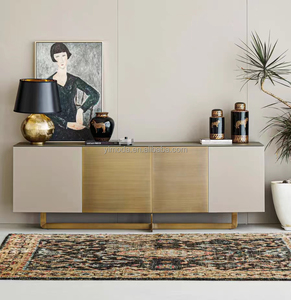 <strong>Modern</strong> <strong>Grey</strong> Gloss Golden Buffet <strong>Sideboard</strong> Cabinet Dining Room Furniture Home Living Room Luxury Marble Top <strong>Sideboard</strong> - Product Image 1
