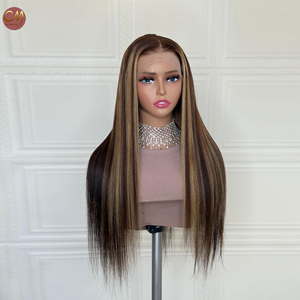 Perruque en cheveux humains lisses avec raie au milieu, pré-épilée, couleur Piano Highlight, pour femmes noires, <span class=keywords><strong>coiffure</strong></span> quotidienne - Product Image 4