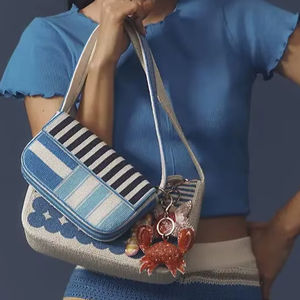 Bolso de mano tejido de cuero auténtico para mujer, bolso Hobo de media luna para mujer, bolso de mano de hombro con cuentas informal elegante de Guangzhou - Product Image 1