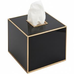 Boîte à mouchoirs carrée en métal noir de luxe moderne avec garniture dorée, porte-mouchoirs décoratif pour salle de bain et décoration intérieure - Product Image 1