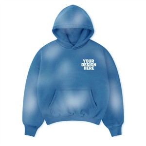 Custom Denim French Terry 100% Cotton Windproof Sun-Faded Acid-<b>Wash</b> Vintage Streetwear Men's Winter Hoodie Front Rhinestone Logo - Product Image 1