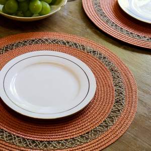 ชุดที่รองจานแบบถักจากกระดาษและปอกระเจา6ชิ้นแผ่นรองกันความร้อนสำหรับโต๊ะอาหารแผ่นรองจานสีส้ม (ชุด6ชิ้น) - Product Image 3
