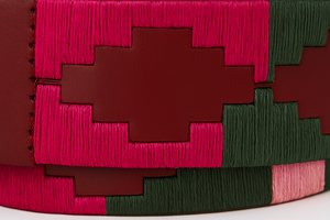 Handcrafted Polo <b>Belt</b> Pattern pink green Premium Leather, Vintage Buckle, Unisex Fashion <b>Accessory</b> | OEM Available - Product Image 3