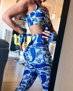 ชุดออกกำลังกาย 2 ชิ้นสำหรับผู้หญิง กางเกงโยคะไร้ตะเข็บแบบหนา กระชับสัดส่วน พร้อมเสื้อชั้นในกีฬา ลายพิมพ์แอฟริกัน เอวสูง - Product Image 3