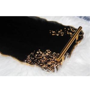 Customized Rectangular Handmade Brass <b>Tray</b> with Handle Modern Style Epoxy Resin Food and Fruits Serving <b>Tray</b> - Product Image 4