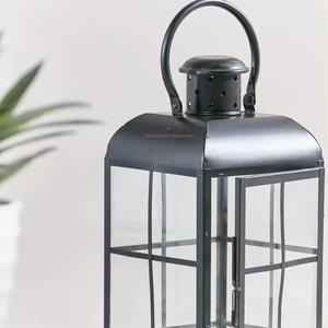 Lanterne décorative à bougie en métal enduit noir et verre de salon pour la maison et le Ramadan éclairage décor lanterne de sol - Product Image 2