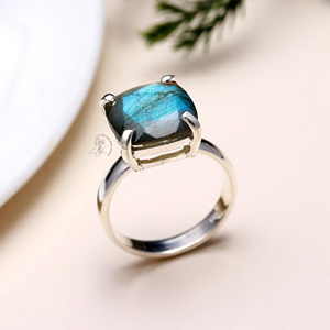 925 argent Sterling massif bleu Labradoride bague en pierres précieuses à facettes bijoux faits à la main bague en pierre de guérison naturelle semi-précieuse - Product Image 2