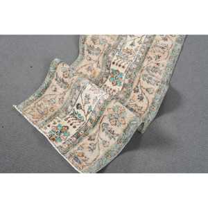 1.8x8 ft Vintage Rug, <b>Brown</b> Plants & trees Turkish <b>Wool</b> Rug - Product Image 4