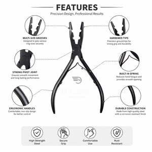 Pinzas para Extensiones de Cabello con Micro Anillos, Herramienta de Prensado de Nano Perlas, Color Negro Mate, Duraderas, para Uso Profesional en Salón - Product Image 2