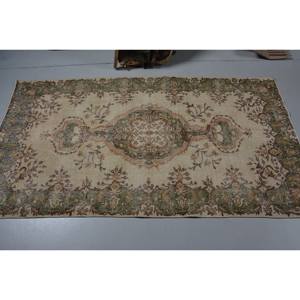 Tapis traditionnel en laine verte beige 3.7x6.8 pieds Vintage turc Aubusson Design Patchwork pour décor de salon 9x12 couloir Latex - Product Image 3