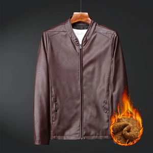 Veste en cuir pour hommes Style long solide Streetwear pour hommes Polaire vêtements décontractés pour hommes - Product Image 5