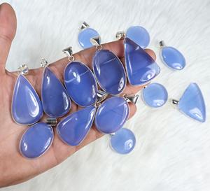 จี้พลอยคาลซิโดนีสีฟ้าธรรมชาติเครื่องประดับเงินจี้เครื่องประดับขายส่งจำนวนมาก - Product Image 1