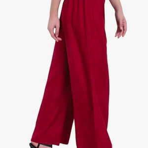 Ensemble Palazzo en rayonne de coton décontracté pour femmes respirant et taille élastique taille moyenne teint uni pour la saison estivale - Product Image 1