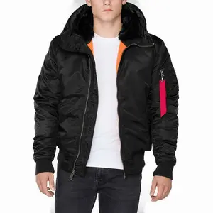 Best Verkopende Zwarte Kleur Hot Hooded Bomber Jas Gemaakt In Nylon Polyester Met Aangepast Ontwerp & Merk