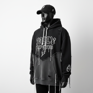 Sweat à capuche premium 320 GSM en molleton de coton lourd, noir et gris, style délavé, logo brodé personnalisé, sweat à capuche basique - Product Image 3