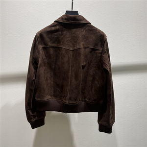 Customize High Quality High Street Casual Nubuck <b>Suede</b> Cow Skin Leather <b>Jacket</b> Canvas Stand Collar Front Logo <b>Men</b> Winter Wear - Product Image 5