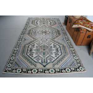 Alfombra de 5.1x9.4 pies, Alfombra Turca Vintage Grande, Alfombra de Lana Azul - Product Image 1