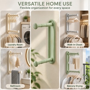 Séchoir à linge mural rétractable sans perçage, trois niveaux, en plastique, pliable, réglable, écologique, pour balcon et armoire - Product Image 2