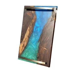 Plateau de service élégant en résine avec poignées dorées avec finition noire et blanche brillante pour une décoration intérieure luxueuse et élégante - Product Image 3