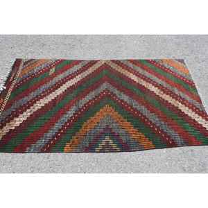 Alfombra Turca, Alfombra Decorativa de 3.2x6.3 pies, Alfombra de Lana Kilim Roja y Verde - Product Image 3