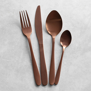 High-quality 18/10 stainless steel with a durable satin-brushed bronze finish for elegant modern dining - Product Image 1