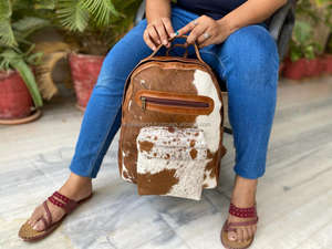 Nouveau vrai cheveux faits à la main sur cacher fourrure cuir sac à dos rétro véritable cuir de vachette naturel Vintage unisexe décontracté travail sacs d'ordinateur portable - Product Image 2