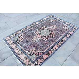 Alfombra Turca Vintage de 4.2x6.7 pies, Alfombra Azul Abstracta - Product Image 3