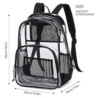 Sac à dos transparent personnalisé étanche en PVC de grande capacité pour étudiants Sac d'école transparent unisexe avec compartiment pour ordinateur portable OEM