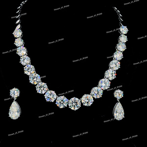 Conjunto de Collar y Aretes de Plata 925 con Diamante Moissanite de Corte Redondo de Lujo para Novia, Estilo Hip Hop - Product Image 2