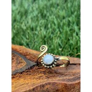 Anillo Ajustable de Latón Elegante con Engaste de Piedra Lunar en Bruto, Diseño Cristiano de Lujo para Mujer, Fiesta, Cumpleaños, Boda - Product Image 2