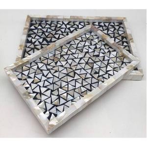 Plateau de service rectangulaire en bois, motif luxueux, incrustation de nacre, passe au lave-vaisselle, passe au micro-ondes, taille standard, écologique - Product Image 4