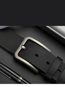 Cinturón Casual de Cuero Genuino para Hombre NWK INDUSTRY, Color Negro Sólido, Hebilla de Pin Rectangular Plateada, Duradero, 1.8cm x 105cm - Product Image 5